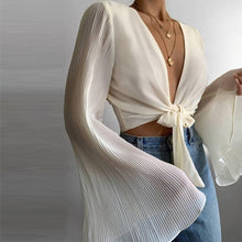 Flare Sleeve Tie-Up Top