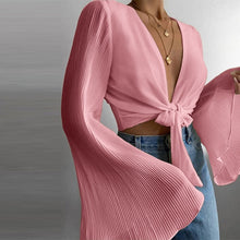 Flare Sleeve Tie-Up Top