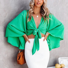 Flare Sleeve Tie-Up Top
