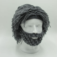 Mens Hand Knitted Beard and Hair Beanie Hat