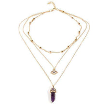 Crystal Stone & Eye 👁 Multilayer Lariat Necklace -  Free People - Bohochic - Music Festival