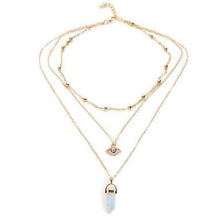 Crystal Stone & Eye 👁 Multilayer Lariat Necklace -  Free People - Bohochic - Music Festival