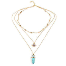 Crystal Stone & Eye 👁 Multilayer Lariat Necklace -  Free People - Bohochic - Music Festival