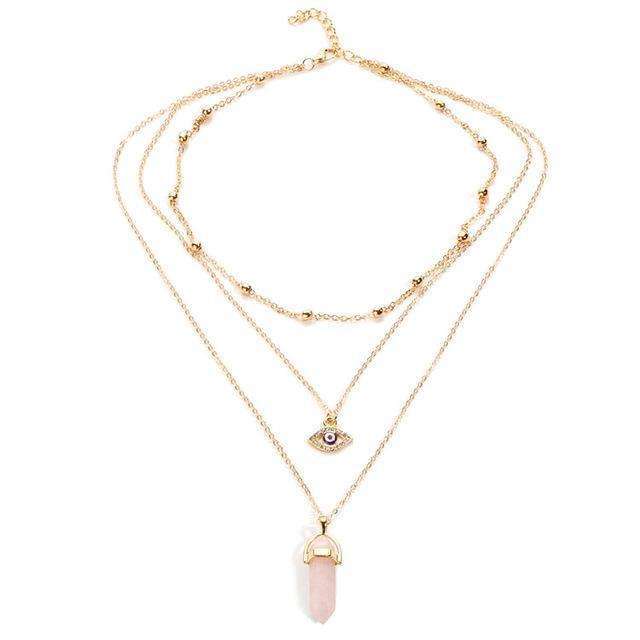 Crystal Stone & Eye 👁 Multilayer Lariat Necklace -  Free People - Bohochic - Music Festival