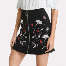 Black Embroidered Zip A-line Mini Skirt -  Free People - Bohochic - Music Festival