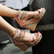 Beaded Multi Color Wedge Heels -  Free People - Bohochic - Music Festival
