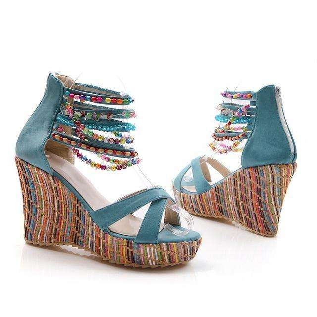 Beaded Multi Color Wedge Heels -  Free People - Bohochic - Music Festival