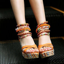 Beaded Multi Color Wedge Heels -  Free People - Bohochic - Music Festival