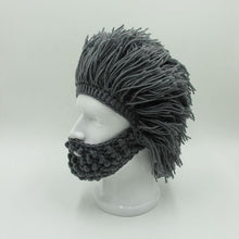 Mens Hand Knitted Beard and Hair Beanie Hat