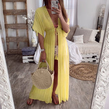 Straight Deep V Pleated Dress