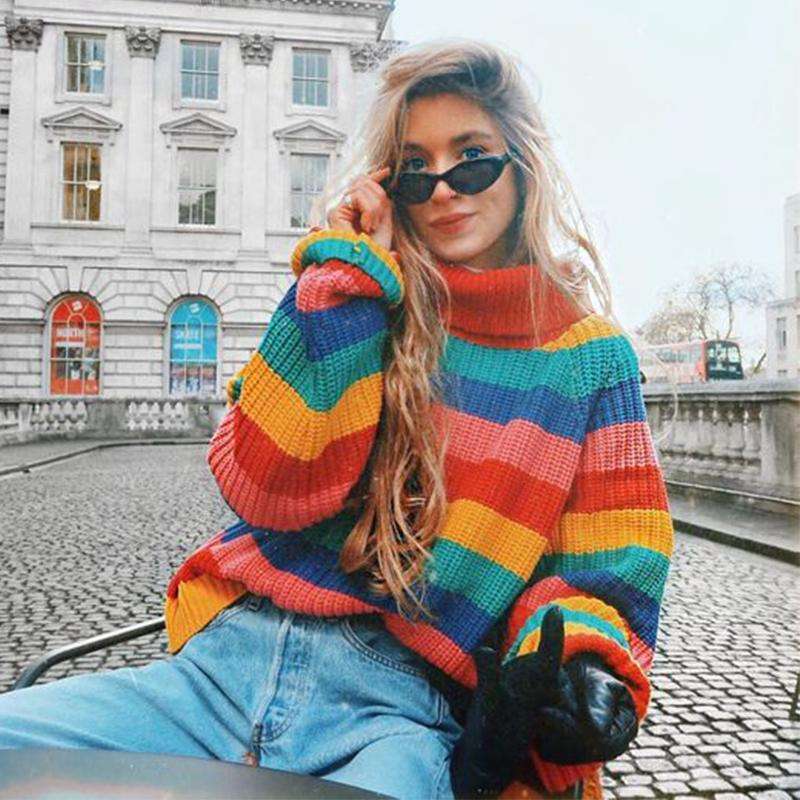 Rainbow Oversized Sweater Fantaslook Women's Pastel Rainbow Tie