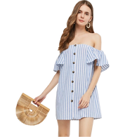 Casual Striped Off Shoulder Mini