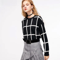 Checker Threaded Cuff Wide Sweater