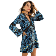 Deep V-Neck Floral Mini Dress