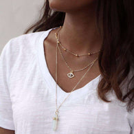 Crystal Stone & Eye 👁 Multilayer Lariat Necklace -  Free People - Bohochic - Music Festival