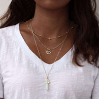 Crystal Stone & Eye 👁 Multilayer Lariat Necklace -  Free People - Bohochic - Music Festival