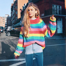 Oversized Rainbow Striped Sweatersweater