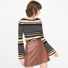 Striped Trumpet Sleeves Sweater