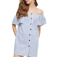 Casual Striped Off Shoulder Mini