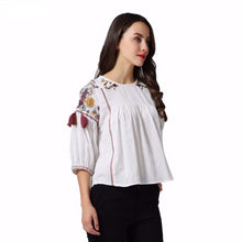 Embroidered Floral Tassels Top