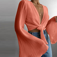 Flare Sleeve Tie-Up Top