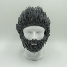 Mens Hand Knitted Beard and Hair Beanie Hat