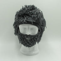 Mens Hand Knitted Beard and Hair Beanie Hat