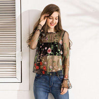 Embroidered Floral See-through Top -  Free People - Bohochic - Music Festival