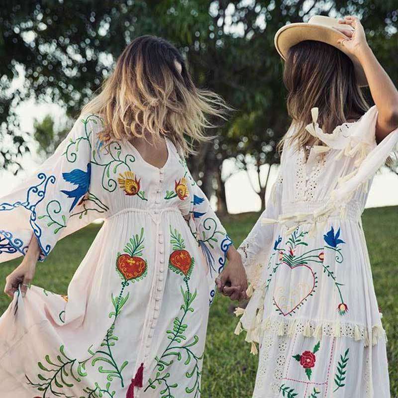 Embroidered BlueBird Women Maxi Dress | Everything Bohemian | Mindful Bohemian Shop Embroidered BlueBird Women Maxi Dress | Everything Bohemian | Mindful Bohemian Shop