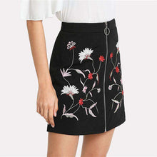 Black Embroidered Zip A-line Mini Skirt -  Free People - Bohochic - Music Festival