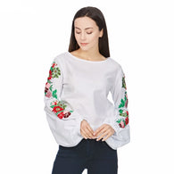Floral Lantern Sleeves White Top