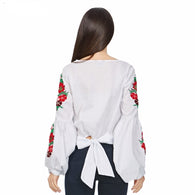 Floral Lantern Sleeves White Top