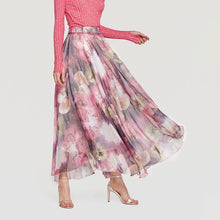 White Pink Floral Pleated Maxi Skirt