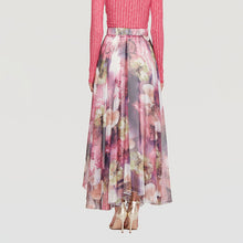 White Pink Floral Pleated Maxi Skirt