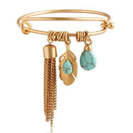 Vintage Turquoise Tassel Bangle 14K Gold Platedaccessories
