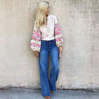 Front Tasseled Floral Lantern Toplong sleeves