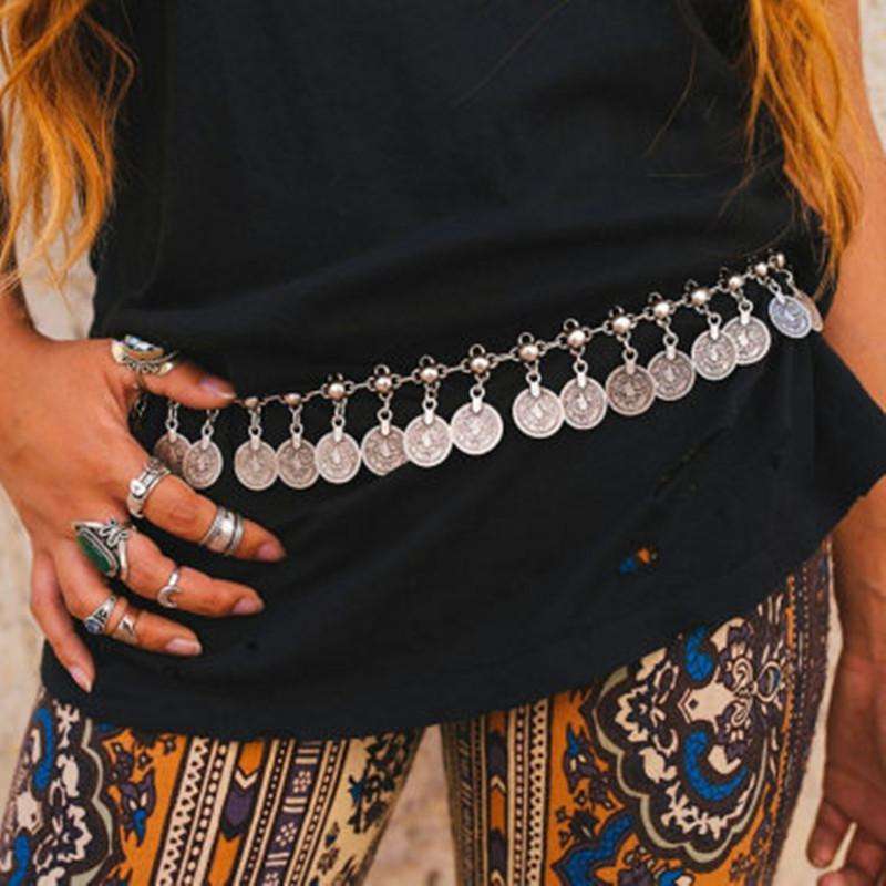 Free People Tribal Coin Belt Boho Coin Belt: Silver Belly Dance Hip Belt, Tribal Fusion  main image 4