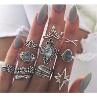 Lotus, Elephant and Flowers Midi Ring Set,accessories,[product_vender],Mindful Bohemian