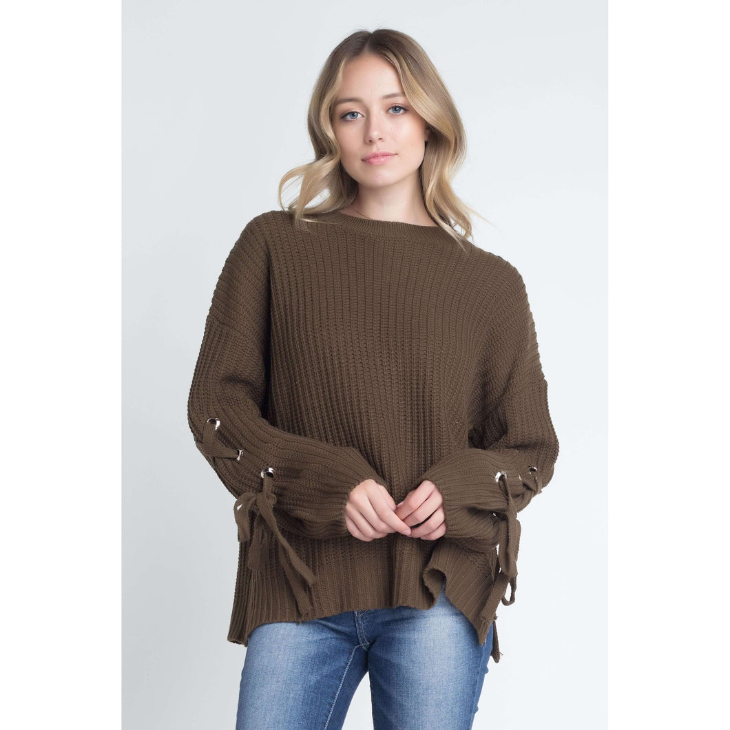 Women's Solid Bandage Sleeve Loose Pullover Sweatersweater
